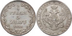 Zabór rosyjski, Mikołaj I, 3/4 rubla = 5 złotych 1839 MW, Warszawa