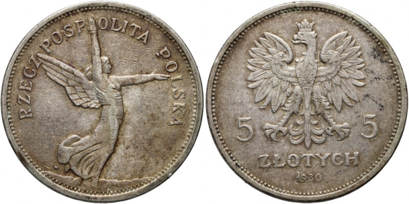 II RP, 5 złotych 1930, Warszawa, Nike Rzadki rocznik w ładnej patynie. Reference...