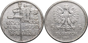 II RP, 5 złotych 1930, Warszawa, Sztandar, stempel płytki