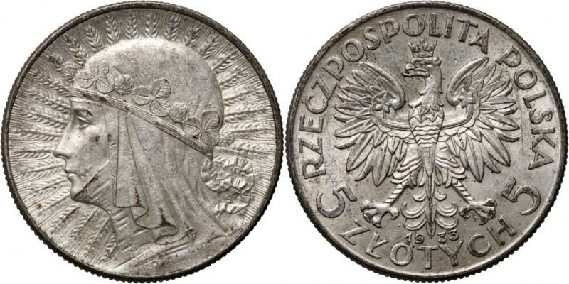 II RP, 5 złotych 1933, Warszawa, Głowa Kobiety Połyskowy egzemplarz. Reference: ...