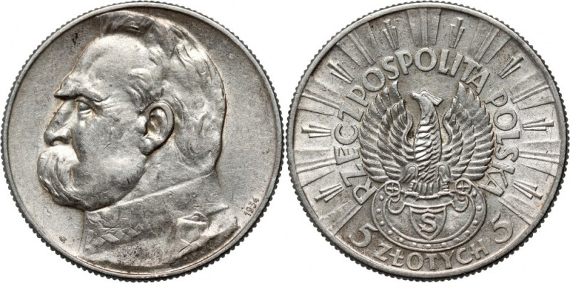 II RP, 5 złotych 1934, Warszawa, Józef Piłsudski, Orzeł Strzelecki Delikatnie pr...