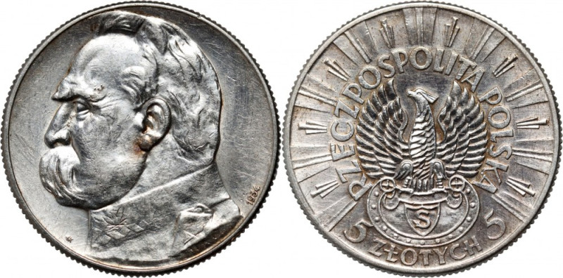 II RP, 5 złotych 1934, Warszawa, Józef Piłsudski, Orzeł Strzelecki Przeczyszczon...