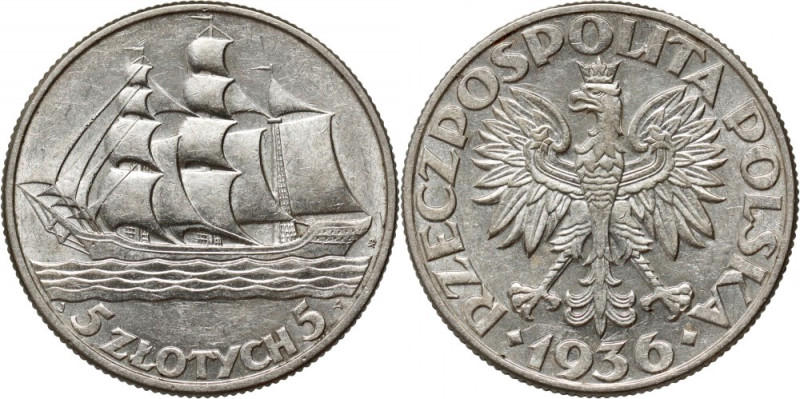 II RP, 5 złotych 1936, Warszawa, Żaglowiec Reference: Parchimowicz 119
Grade: X...