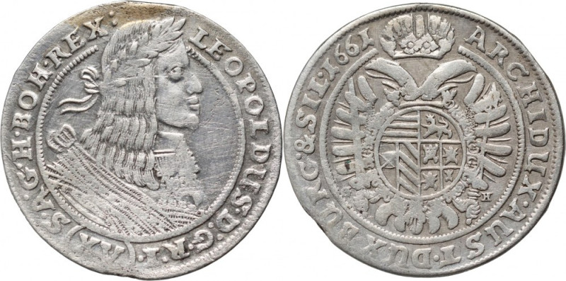 Śląsk, Leopold I, 15 krajcarów 1661 GH, Wrocław Ślad po zawieszce. 
Grade: VF+...