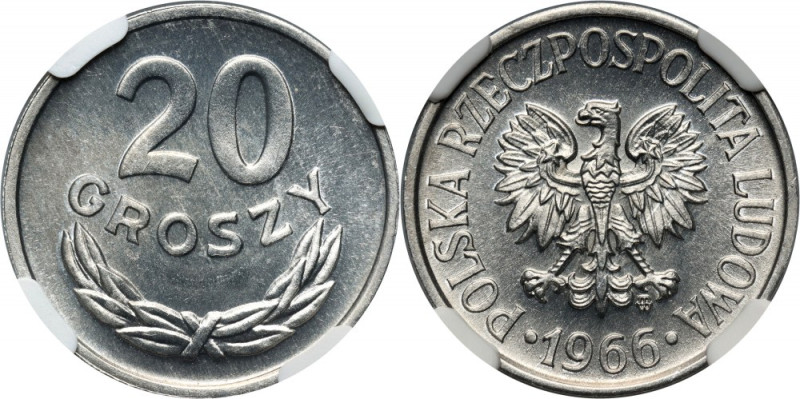 PRL, 20 groszy 1966, Warszawa Reference: Parchimowicz 208f
Grade: NGC MS66