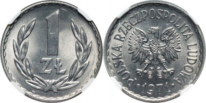 PRL, 1 złoty 1971 Druga najwyższa nota NGC. Reference: Parchimowicz 213h
Grade:...