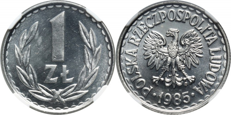 PRL, 1 złoty 1985, Prooflike Najwyższa nota NGC. Reference: Parchimowicz 213x
G...