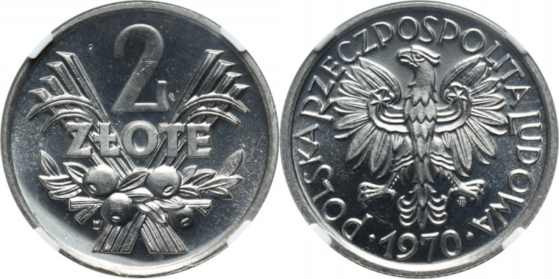 PRL, 2 złote 1970, Jagody, Prooflike Odmiana z ostrym daszkiem siódemki w dacie....