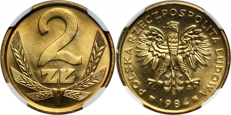 PRL, 2 złote 1984, Warszawa Druga najwyższa nota NGC. Reference: Parchimowicz 21...