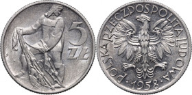 PRL, 5 złotych 1958, Rybak, wąska cyfra 8