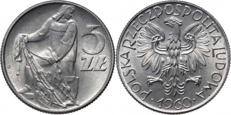 PRL, 5 złotych 1960, Rybak Bardzo ładnie zachowane. Reference: Parchimowicz 220c...