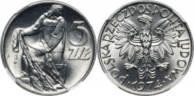 PRL, 5 złotych 1974, Rybak, 'Trawka'