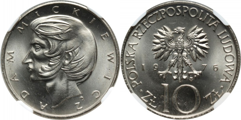 PRL, 10 złotych 1976, Adam Mickiewicz Druga najwyższa nota NGC. Reference: Parch...