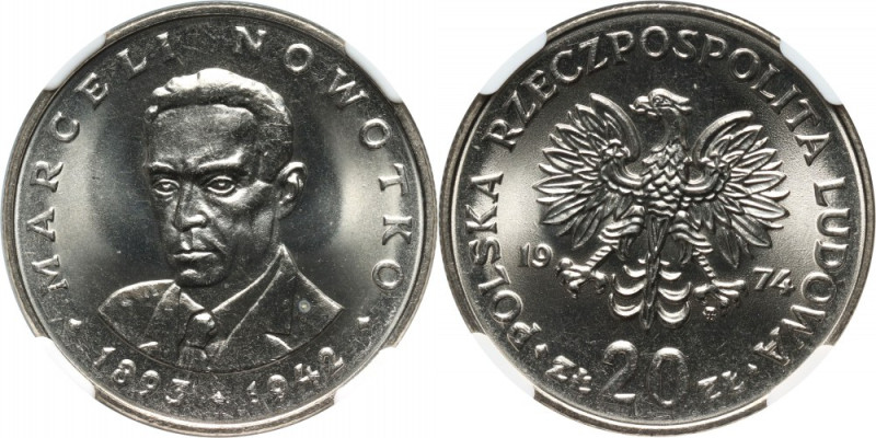 PRL, 20 złotych 1974, Marceli Nowotko, ODMIANA Rzadsza w pięknym stanie. Intensy...