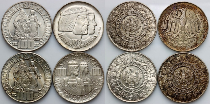 PRL, zestaw monet 100 złotych 1966, próbne i zwykłe, Mieszko i Dąbrówka, (4 sztu...