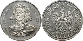 III RP, 200000 złotych 1992, Władysław III Warneńczyk (popiersie), PRÓBA, nikiel