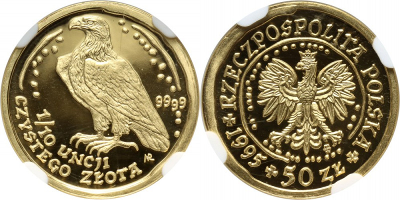 III RP, 50 złotych 1995, Orzeł Bielik Złoto 3,10 g (1/10 uncji). Nakład 5000 szt...