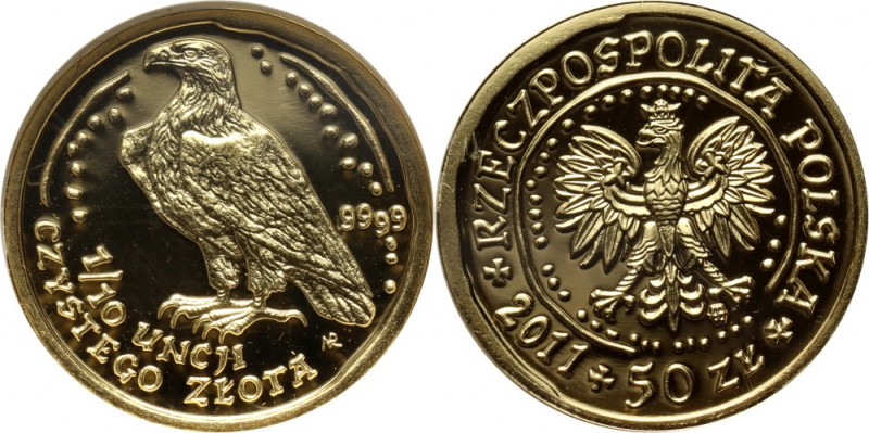 III RP, 50 złotych 2011, Orzeł Bielik Złoto 3,10 g (1/10 uncji). Nakład 1000 szt...