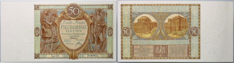 II RP, 50 złotych 1.09.1929, seria EH. Numer 2189944. Zanikające pionowe ugięcie...