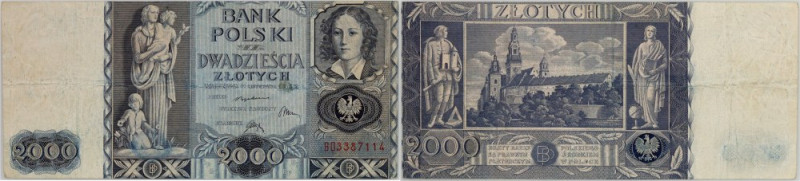 II RP, 2000 złotych 11.11.1916, seria BO, Fałszerstwo Numer 3387114. Fałszerstwo...