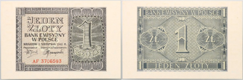 Generalne Gubernatorstwo, 1 złoty 1.08.1941, seria AF Numer 3706593. Prawy dolny...