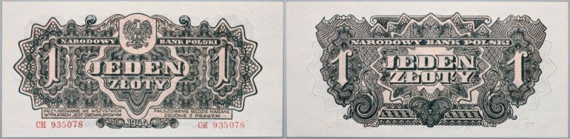 PRL, 1 złoty 1944, 'obowiązkowym', seria CH Numer 935078. Pięknie zachowany.
Re...