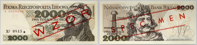 PRL, 2000 złotych 1.05.1977, WZÓR, No. 0815, seria A Numer 0000000. Wyśmienite. ...