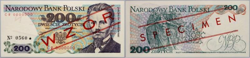 PRL, 200 złotych 1.06.1986, WZÓR, No. 0560, seria CR Numer 0000000. Wyśmienicie ...