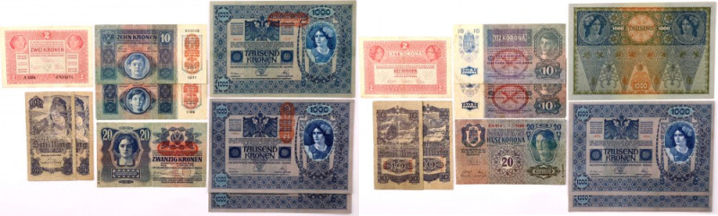 Austria, set of banknotes 1902-1945, (9 pieces) 
Grade: od 1- do 4+