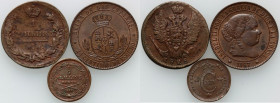 Europe, set of coins from 1828-1867, (3 pieces)