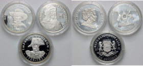 World, set of silver coins from 2001-2003, (3 pieces)