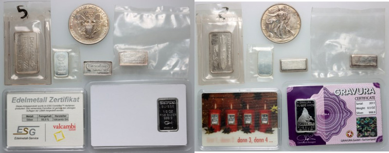 World, silver bar set and coin, (10 pieces) Silver Ag999, weight (total) 126,75 ...