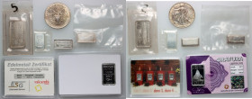 World, silver bar set and coin, (10 pieces)