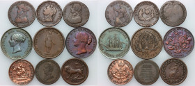 World, set of Tokens from 1794-1856, (9 pieces)