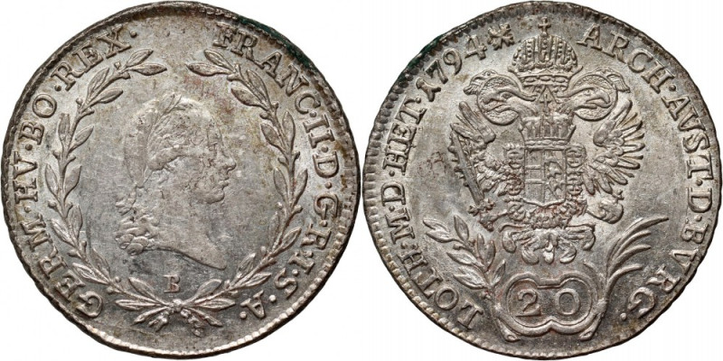 Austria, Franz II, 20 Kreuzers 1794 B, Kremnica Reference: KM #2139
Grade: XF/X...