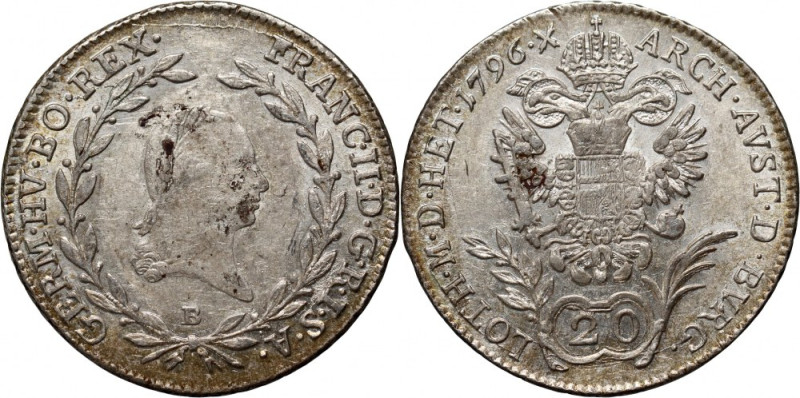 Austria, Franz II, 20 Kreuzers 1796 B, Kremnica Reference: KM #2139
Grade: XF-