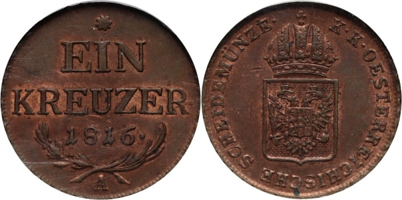 Austria, 1 Kreuzer 1816 A, Vienna Beautiful state of preservation.
 Piękna mone...