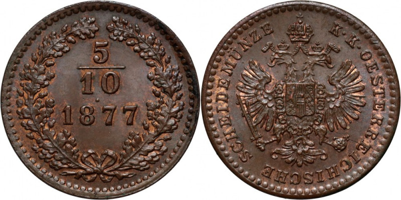 Austria, Franz Joseph I, 5/10 Kreuzer 1877 Reference: KM #2183
Grade: AU