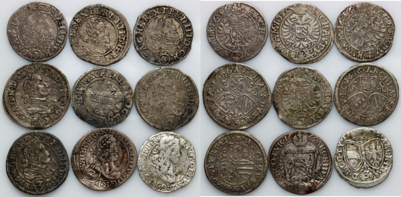 Austria, set of 3 Kreuzers coins from 1620-1685, (9 pieces) Silver, weight (tota...