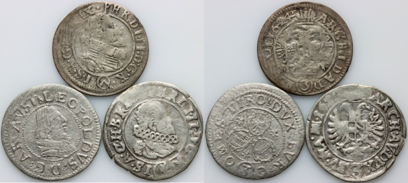 Austria, set of 3 Kreuzer coins from the 17th century, (3 pieces)