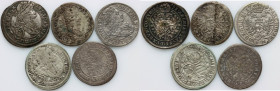 Austria, set of 3 Kreuzer coins from 1695-1707, (5 pieces)