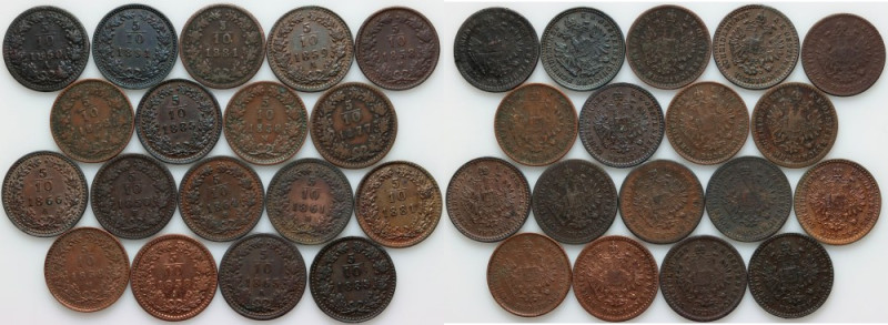 Austria, Franz Joseph I, set of 5/10 Kreuzers coins from 1858-1891, (18 pieces)