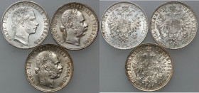 Austria, Franz Joseph I, set of Florins from 1860-1888, (3 pieces)