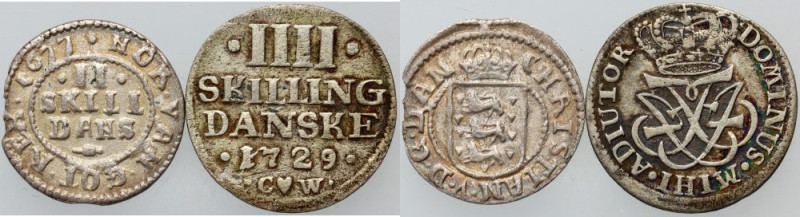 Denmark, set of coins from 1677-1729, (2 pieces)