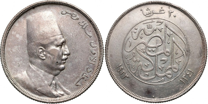 Egypt, Fuad I, 20 Piastres AH1341 (1923) H Rzadszy wariant z mennicy w Birmingha...