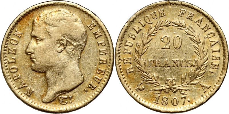 France, Napoleon I, 20 Francs 1807 A, Paris Gold 6,42 g.&nbsp;
 Złoto 6,42 g.
...