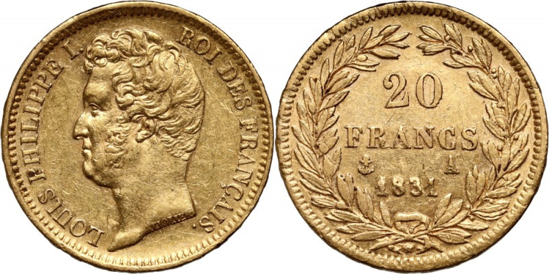 France, Louis Philippe I, 20 Francs 1831 A, Paris Gold 6,45 g.
 Złoto 6,45 g.
...