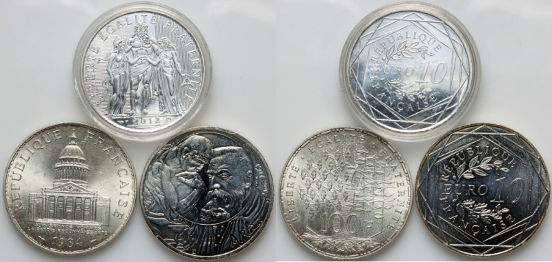 France, set of silver coins from 1984-2017, (3 pieces) Silver, weight (total) 42...