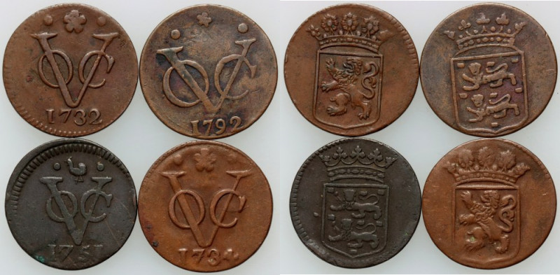 Dutch East Indies, set of 1 Duit coins from 1734-1792, (4 pieces)