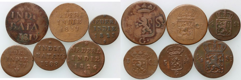 Dutch East Indies, set of coins from 1808-1837, (6 pieces)